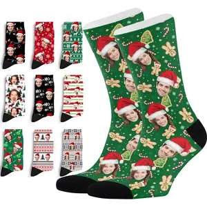 BARLEY ONE Custom Face Socks with Photo Novelty Crew Socks Personalized Red Hearts Unisex Comfortable Fit Made in USA Gifts for Men Women, 02