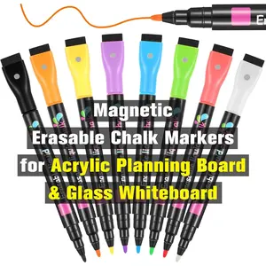 Wet Erase Magnetic Liquid Chalk Markers 8 Vibrant Colors 1mm Fine Tip for Acrylic Calendar Planning Board LED Note Board Glass Whiteboard Window Mirror Easter Holiday Paintings