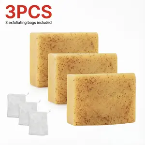 3Pcs lemon turmeric kojic soap Body Care Cleanser Deep Cleansing Facial Bar for Bright Radiant Skin, Free 3Pcs Soap Saver Exfoliating Bags Included kojic soap honey