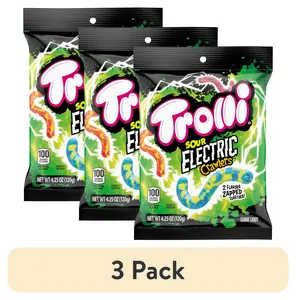 3 Pack Trolli Sour Electric Crawlers Gummy Candy, Sour Gummy Worms, 4.25 Ounce Bag