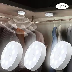 Rechargeable 3-Piece Smart Motion-Sensing LED Wireless Night Light Set, USB Charging, Magnetic Mounting, 8 LED Bulbs, Battery-Powered