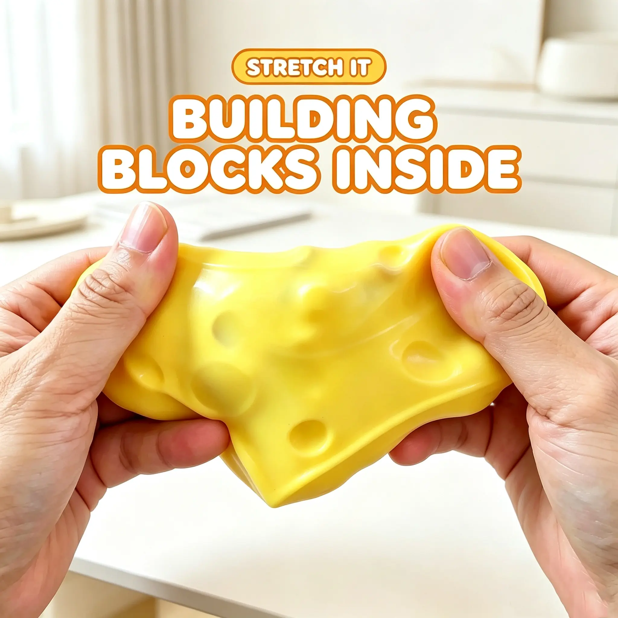 2-Piece Crunchy Squishy Cheese Fidget Toy - Portable Square & Triangle Shapes, Squishy Stress Ball, Sensory Fidget Squishies for Decompression, ASMR Stress Relief (Selfie Accessory Companion)