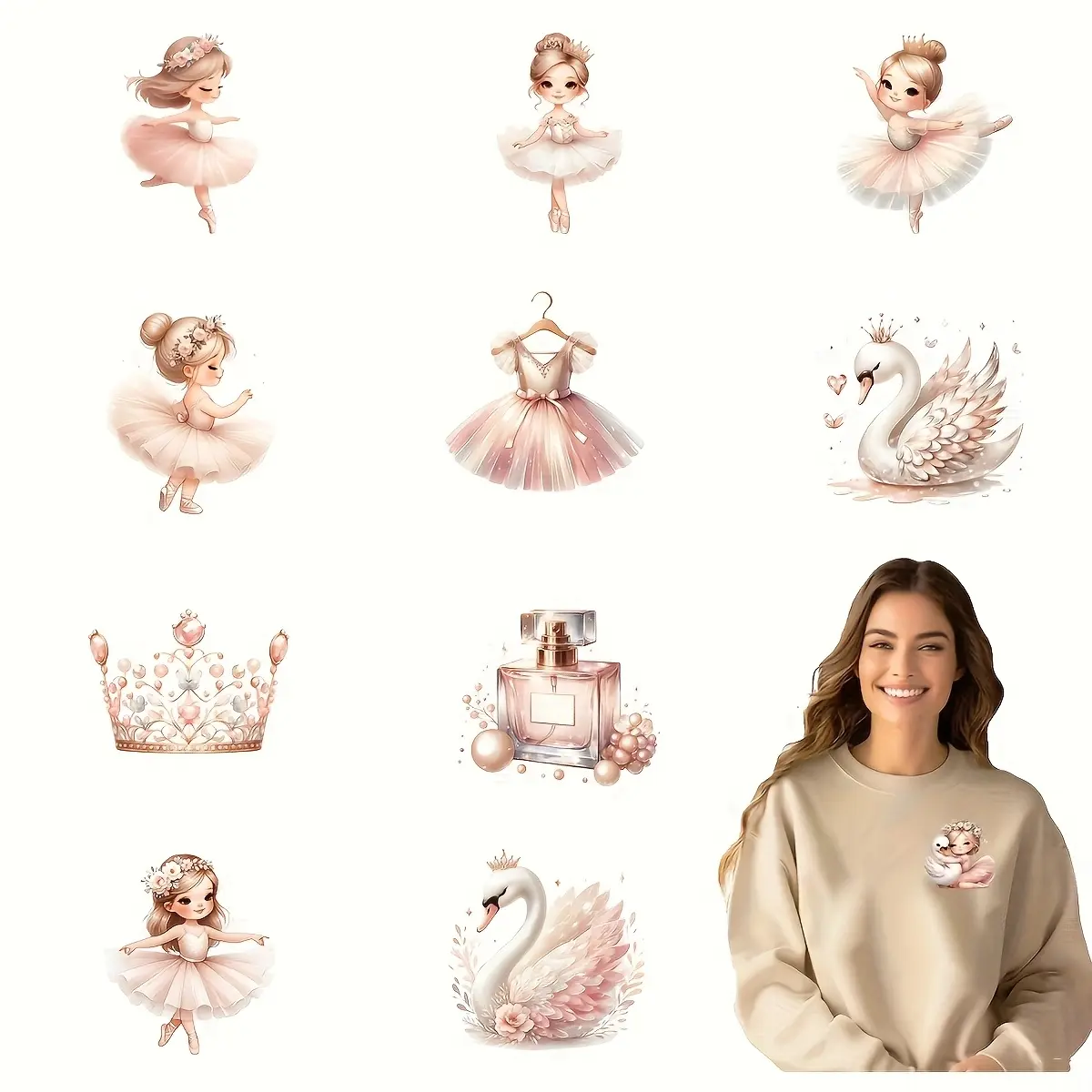 12 Cute Ballet Girl Iron-On Stickers, Washable PVC Heat Transfer Decals, Unique Designs for DIY T-Shirts, Jeans, Masks, Backpacks