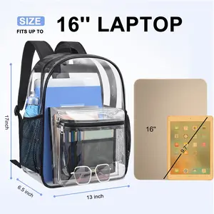 Heavy Duty PVC Transparent Backpack, 13"x6.65"x17" Dust-Free Waterproof Double Material Backpack with Multiple Storage Compartments, Adjustable Shoulder Straps, Breathable Mesh Pouch for University, Sports Events, Travel Bag Backpack
