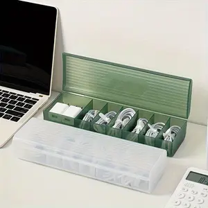 1pc Data Cable Storage Box Plastic Mobile Phone Charger Cable Storage Box Sorting Grid Winder Power Cord Organizer