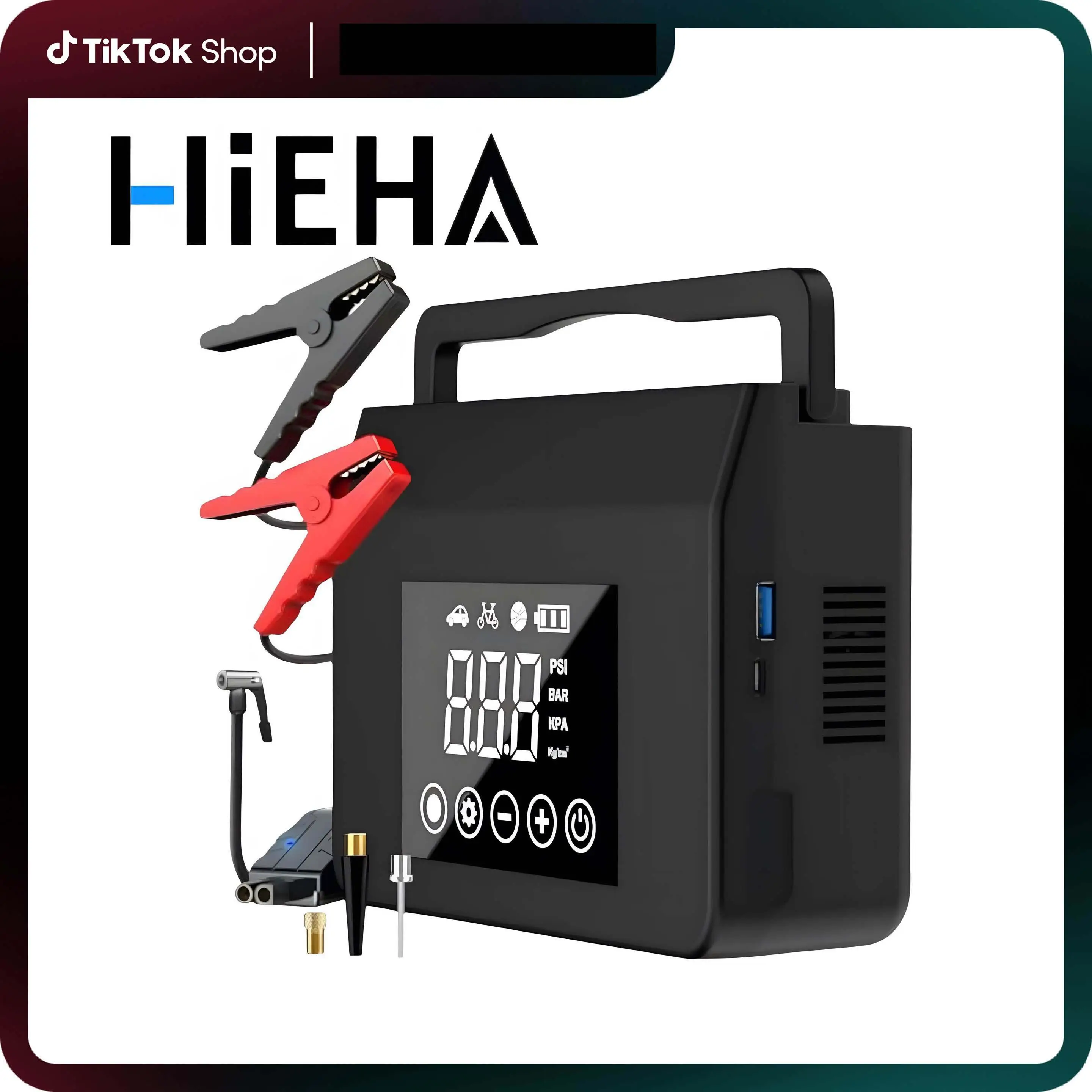 【Hieha】Fall Deals For You ,Portable Car Jump Starter with Air Compressor,4000A Car Battery Jump Starter (ALL Gas/7.0L Diesel) with 150PSI Tire Inflato