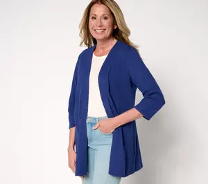 Denim & Co. Petite 3/4 Sleeve Slub Jersey Tunic Cardigan