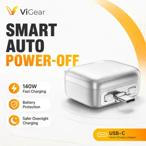 ViGear 140W Smart Auto Disconnect USB-C Charging Adapter, Auto Power-Off When Fully Charged, Battery Protection for Phone, Tablet & Laptop