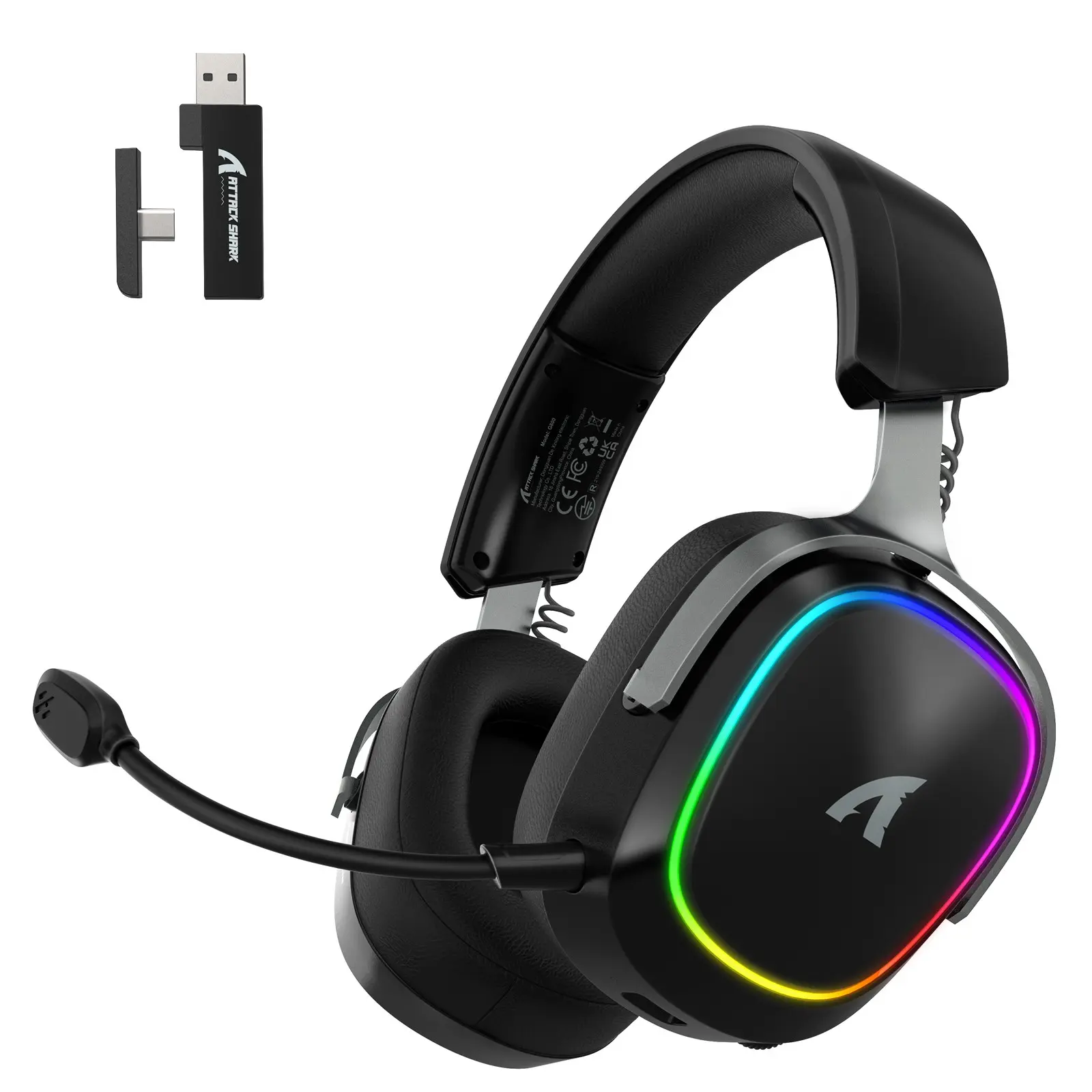ATTACK SHARK G800 Wireless RGB Gaming Headset with Mic:7.1 Surround Sound-50mm Drivers-Memory Foam Ear Pads,Wired/2.4Ghz/BT,Ultralight,Durable Aluminum Frame,Detachable Mic,Programmable for PC Mac Gamer, PC Headsets