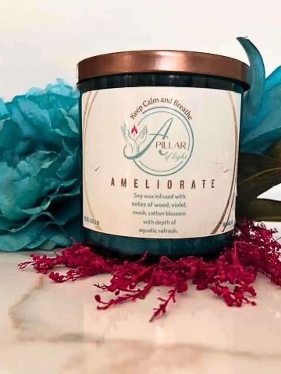 Ameliorate Contemporary Scented Soy Wax Decorative Candle - Violet Flowers & Cotton Blossom Fragrance, Violet & Musk Notes, Warm Musky Evening House Decoration Home Accessory, Signature Fragrance Item