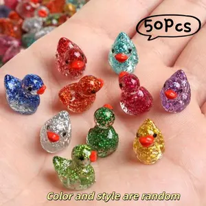 50pcs Glitter Duck Miniature Resin Accessories, DIY Handmade Pendants, Little Duck Dolls, Moss Landscaping Ornaments, Garden Decor, Color Random