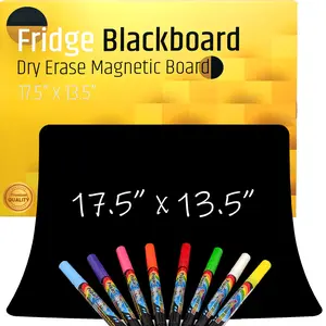 Premium Magnetic Wet/Dry-Erase Blackboard for Refrigerator (Fridge Chalkboard) - 17.5"x13.5" Large Size Black Organizer (Stain Free) | 8 Liquid Neon Chalk Markers | Grocery/to-Do Lists Board