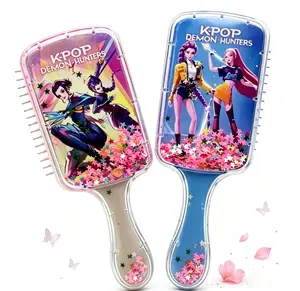KPOP Demon Hunters Quicksand Air Cushion HairBrush, Cute Star Glitter Massage Comb for Girls,Women Daily Hair Styling Tool, Kawaii Makeup Accessory Gift