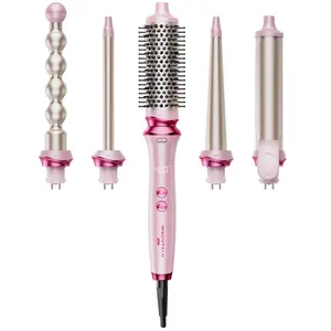 Wavytalk Heatwave Pro 5-in-1 Curling Wand Set, Includes Thermal Brush and 4 Interchangeable Ceramic Barrel for Multiple Styles, Model 350S