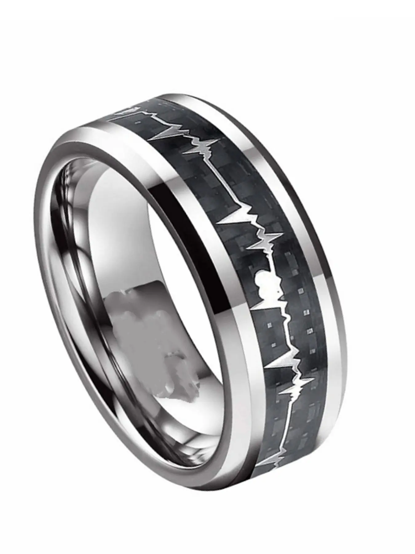 8mm Fashion Stainless Steel Jewelry Rings with Heartbeat Design, Fiber Shape, Unisex Commitment Ring for Wedding and Party, Valentine's Day Gift, Fashion Promise Ring