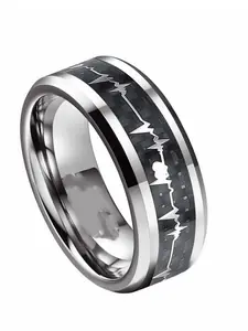 8mm Fashion Stainless Steel Ring with Heartbeat Design, Fiber Shape, Unisex Commitment Ring for Wedding and Party, Valentine's Day Gift, Fashion Promise Ring