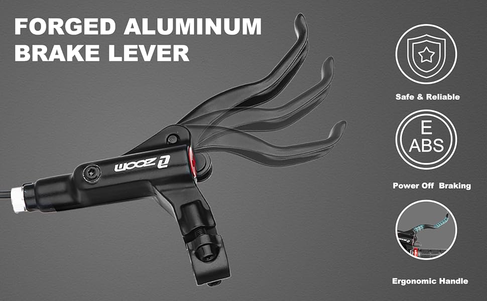 ZOOM Ebike Hydraulic Disc Brake Set: H876E 4-Pistons Power-Off Electric Bike Brake Kit with 2-PIN Sensor Included 160mm/180mm Rotors and Mounting Adapter