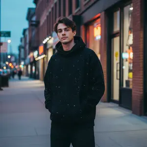 Unisex Autumn Winter Starry Sky Sequin Hooded Sweatshirt - Round Neck Casual Pullover with Sparkling Glitter Design Warm Fleece Lining Perfect for Daily Wear Fashion Outerwear Comfortable Street Style Clothing