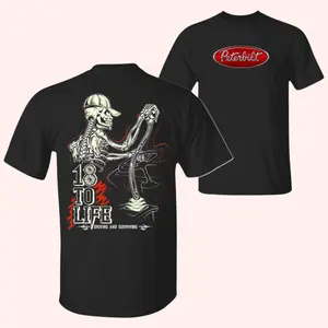 Peterbilt Skeleton Trucker T-Shirt – 2side Peterbilt Shirt, 18 to Life Gear Shift Graphic Tee, Semi Truck Apparel, Trucker Outfit, Peterbilt Shirts For Men, Shirts For Men