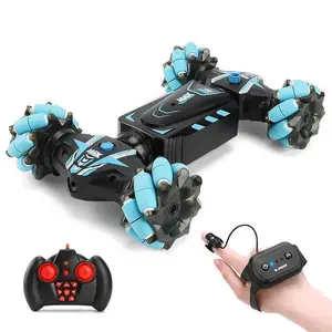 Travel Remote Control Stunt Twist Car Battery Powered RC Crawler for Boys Girls with Blue Wheels Red Controller 20 Minutes Playtime Safe Non Toxic Gesture Based Controls Colorful Wheel Lights