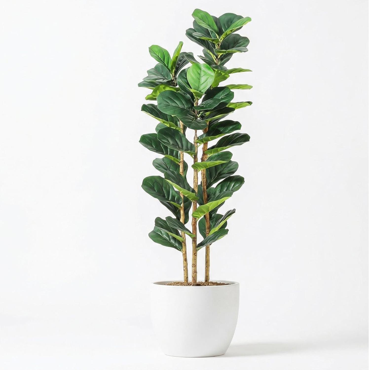 Artificial Fiddle Leaf Fig Tree with White Planter, 5ft Faux Trees with Artificial Plants 56 Fiddle Leaves Greenery, Faux Ficus Tree Fake Moss, Lifelike Fake Tree for Indoor Office Living Room Decor