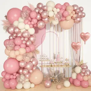 Dusty Pink Balloons Arch Kit  Different Sizes 18 12 10 5Inch Blush Rose Nude Confetti Latex Heart Foil Balloon for Wedding Shower Boho Birthday Party Decorations