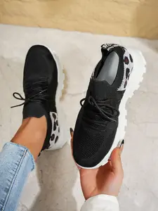 2026 Women's New Mesh Sports Shoes, Leopard Print Thick Sole Dad Sneakers, Soft Bottom Lightweight Laces, Lace Up Sneakers, All-Season Round Toe Casual Shoes