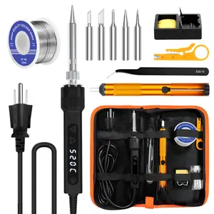 120W LED Soldering Iron Kit, 7s Fast Heating Adjustable Temp 356-968℉ Auto Sleep Precision Welding Gun Tools Electronics Repair with Solder Wire, 5 Soldering Tips, Desoldering Pump, Stand, Tweezers