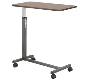 Drive Medical 13067 Non Tilt Top Overbed Table with Wheels, BedSide Table, Adjustable Overbed Rolling Table, Adjustable Standing Desk or Hospital Tray Table with Secure Height Adjustment, Silver Vein
