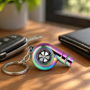 Turbo Whistle Keychain, Spinning Turbocharger Car Style Key Ring Accessory, Mini Sound Keychain Gift for Car Lovers