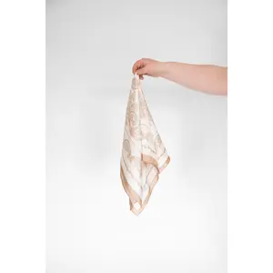 Luxe Beige & Ivory Paisley Square Silk Scarf - Timeless Artful Motif Bandana Wrap Accessory, Beige Print, Bi-Color, Blend Scarves, Beige Print Scarves