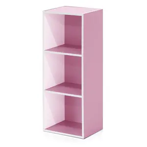 LUDER 3-Cube Open Shelf Bookshelf, 9.3x12x31.5 in, for Living Room, Bedroom, White/Pink