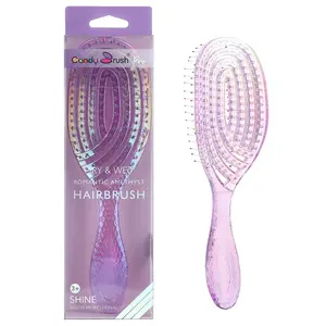 Candy Brush Round Maze Detangling Vented Flexiable Hair Brush, Shiny Clear Handle - Romantic Amethyst Color for All Hair Types