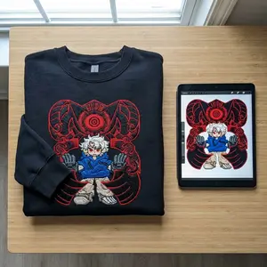 Anime Embroidered Sweater Custom Design Sweatshirt, Aesthetic Streetwear Graphic Hoodie, Handmade Embroidery Crewneck, Otaku Gift, Anime Fan Merch, Unique Art Sweatshirt, Cozy Fashion Outfit, Unisex Anime Clothing