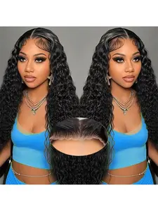 5X5 Deep Wave Lace Front Wigs Human Hair Natural Black 200% Density Pre Plucked Deep Curly 5X5 HD Lace Frontal Wigs Human Hair Glueless Human Hair Wig for Wom