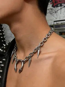 Gothic Punk Spiked Rivet Necklace, Hipster Studded Heel Neck Chain, Pendant Necklace for Girls, Halloween Party Gift, Festival Present