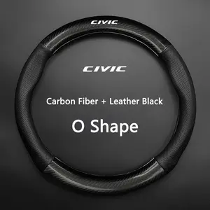 Car Interior Anti-Slip Steering Wheel Cover Carbon Fiber Leather Booster Cover For Honda Civic 7 8 9 10 8Th 10Th Gen 2023 2022 2021 2020 2019 2018 Accessories