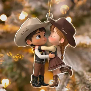 Personalized Cowboy Couple Christmas Ornament, Custom Names, Cute Western Lovers Gift for Couples, Romantic Holiday Keepsake