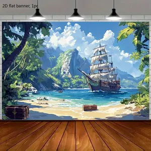 1 piece of adventurous pirate ship background fabric | Bright and mysterious in color, suitable for parties and children's rooms. No power supply required. Multiple sizes available. wwx