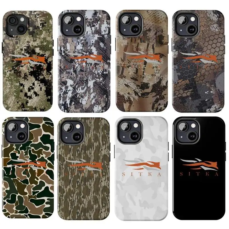 Retro Sitka waterfowl camouflage hunting phone case, compatible with iPhone 17/16/15/14/13/12/11 Pro Max/Plus and Samsung Galaxy S23FE/22/23/24/25.
