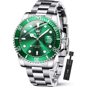 OLEVS Luxury Watches for Men Big Face Stainless Steel Business Dress Analog Quartz Watch with Day Waterproof Luminous Mens Wrist Watch