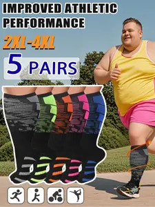 5 Pairs Unisex's Colorful Compression Socks, Polyester Athletic Socks, Sports Socks for Running, Nurses, Pregnant Women, Over The Knee Socks for Blood Circulation