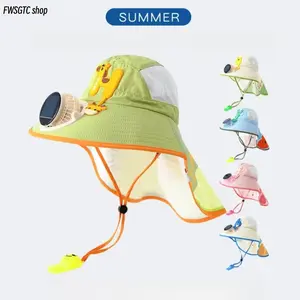 2026 New Arrival Unisex Kids Wide-Brim Solar Fan Hat, Soft Cotton Sun Protection Design with Mesh Panels & Shawl, Breathable Gear for Sports and Outdoor Activities