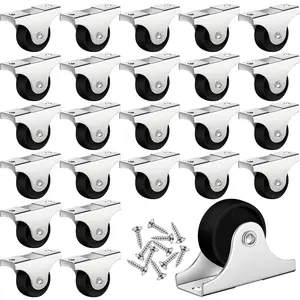 24 Pcs 1" Small Casters Wheels Mini Rigid Non Swivel Fixed Castor Wheels with Metal Top Plate for Furniture, Small Appliances with Screws Total Load Capacity 594lb (Black)