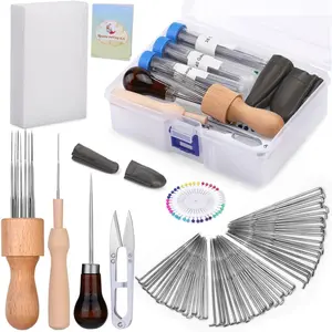 Set of 69 Needle Felting Tools Kit with 60 Pcs Needles, Foam Mat, Wooden Handle, Scissors, storage box, finger cots, Wool Felting Supplies, Needle Felting Kit, Perfect for DIY Felting Wool Projects