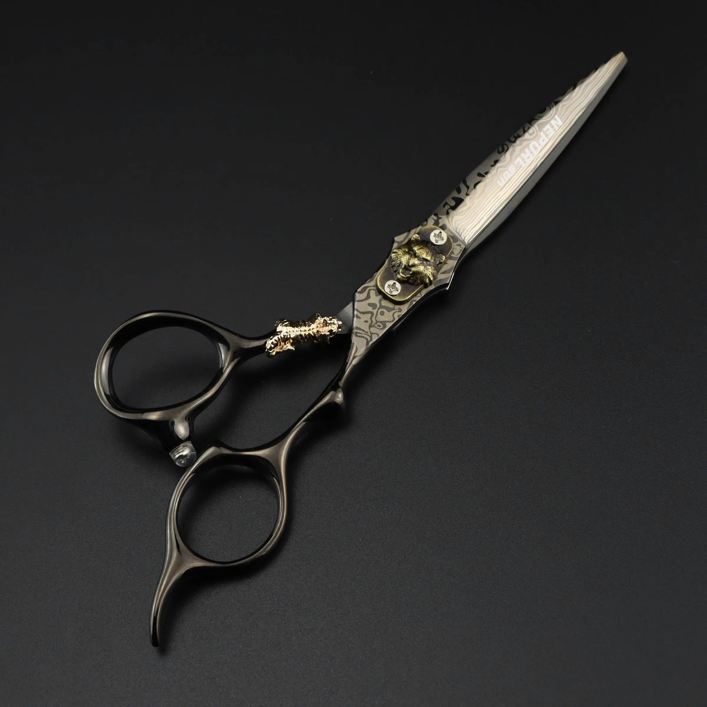 6.0 Inch Damascus Pattern High-End Hairdressing Scissors, 440C Stainless Steel, Cutting and Thinning Scissors, Salon and Home Use, Diy Haircut, Styling Tools, Hair Cutter