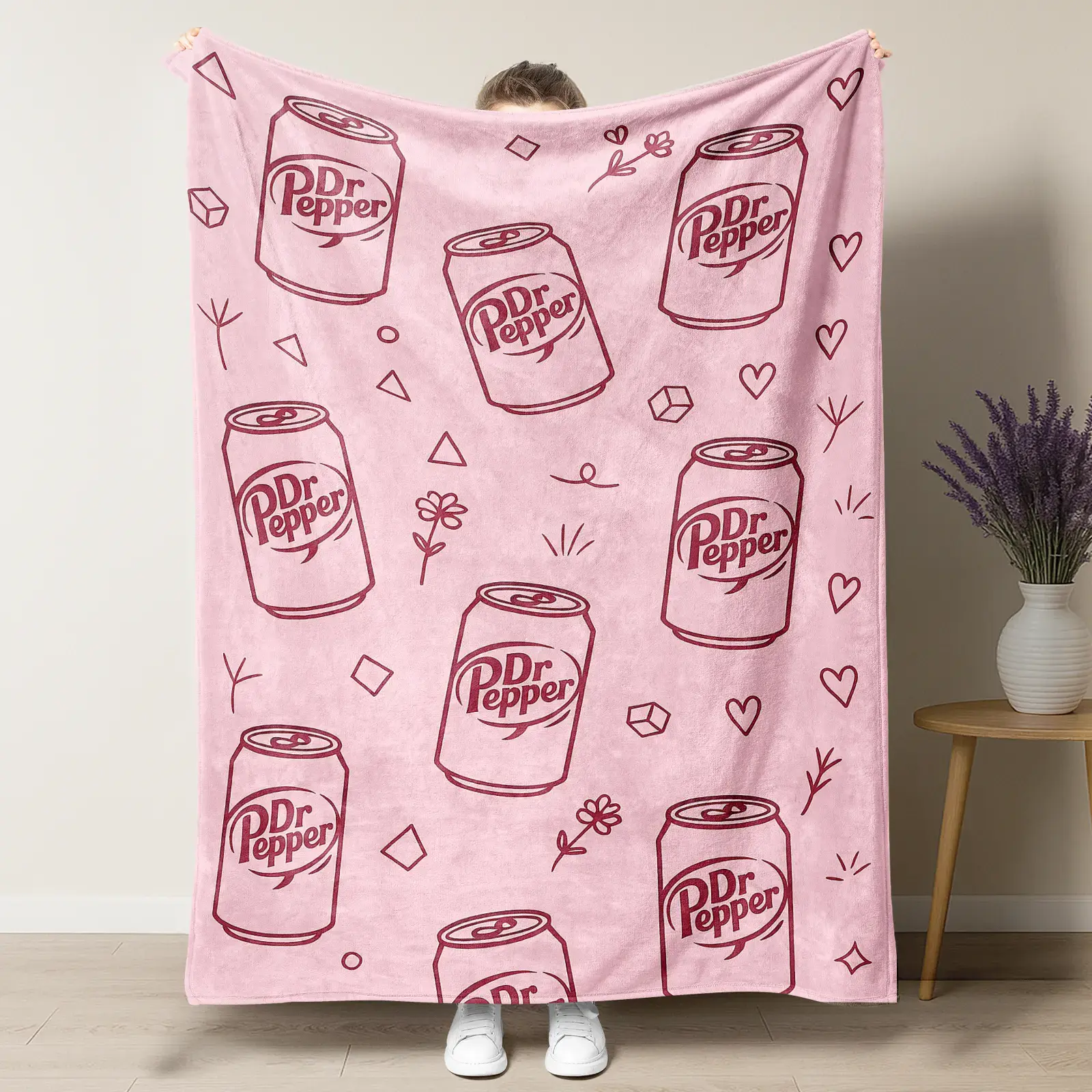 Dr. Pepper Lovely Pink Floral Cherry Blossom Flannel Throw Blanket Sweet Sixties Sips Drpepper Blankets Versatile For Sofa, Bed, Office, Camping- Cozy Nap Blanket