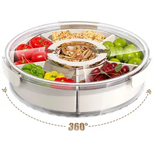Rotating Snack Tray with Lid & Handle, 1 Count Clear Snack Organizer, Snack Storage Box for Fruits & Vegetable & Nuts