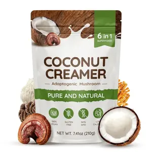 Mushroom Coffee Creamer, Superfood Coconut Creamer Powder with 6 Adaptogenic Mushrooms - Reishi, Turkey Tail, Lions Mane, Non-Dairy Coconut Powdered Creamer for Energy & Focus & Digestion, 30 Servings