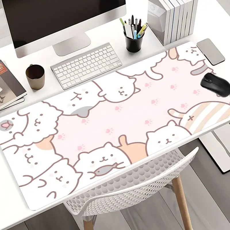 Cute Cat Pattern Mouse Pads Gaming Mouse Pad Extended Mouse Pad Computer Desk Mat with Non - Slip Rubber Base Stitched Edges Surface for PC Gamers Office Workers & Home Use Desk Accessory